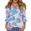Women's Casual 3/4 Sleeve Tops V-Neck Sleeve T-Shirt Floral Print Tops