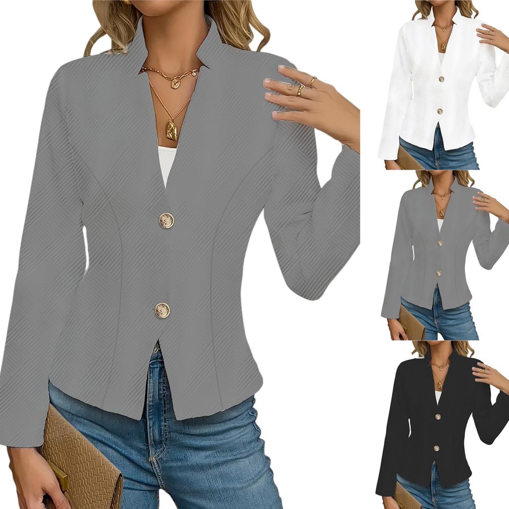 Women's Casual Solid Color Slim Fit Two Button Collar With Missing Corners Long Sleeved Suit Jacket