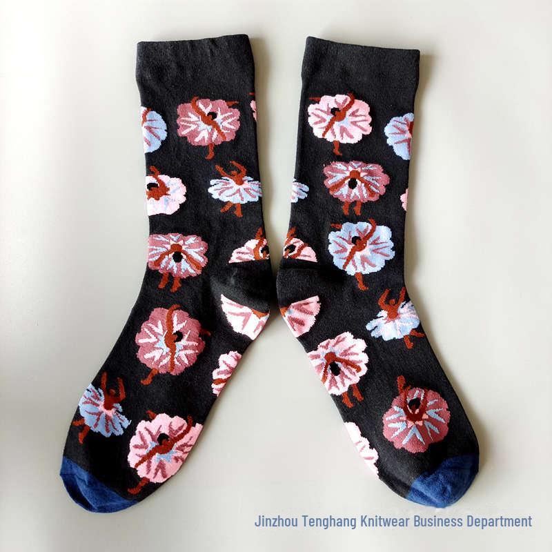 Șosete la modă cu pictură în ulei franceză: Șosete de vițel colorate, cu tub mediu-înalt, de nișă, la modă pentru femei