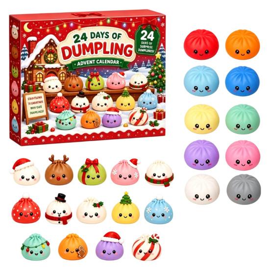 Christmas Countdown Set 2026 Squeeze Toy Advent Calendar, 24-Day Dumpling Bun Fidget Silicone Toys Box, Soft TPR Stress Relief Sensory Gift