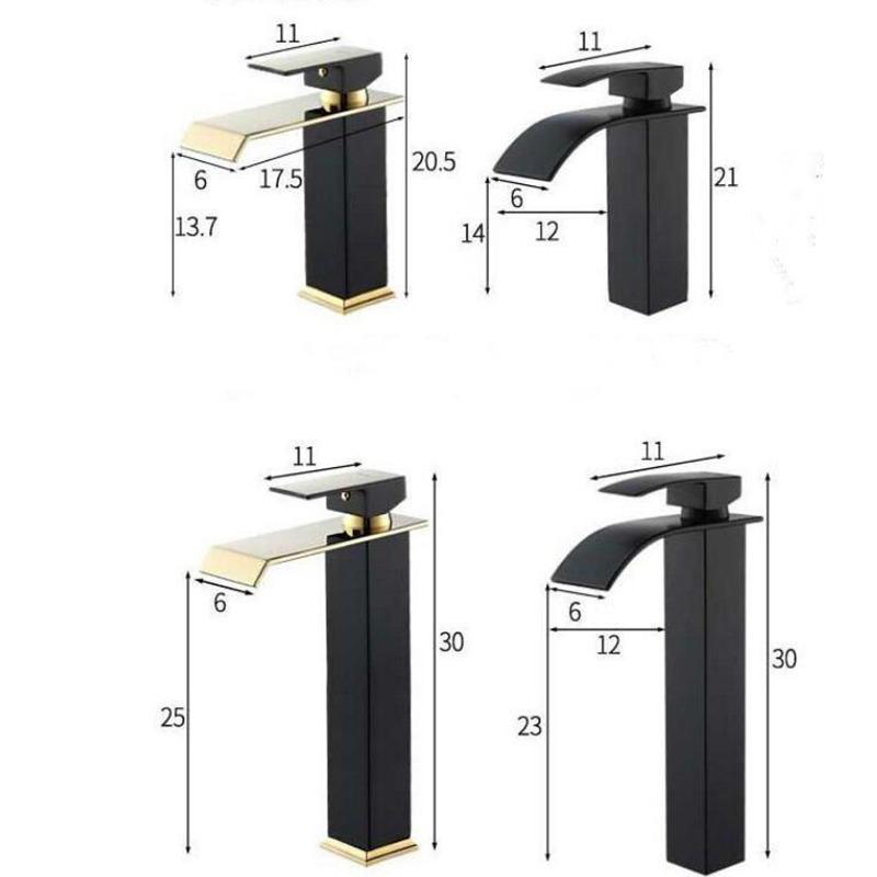 Basin Faucet Gold and Black Waterfall Faucet Brass Bathroom Faucet Bathroom Basin Faucet Mixer Tap Hot and Cold Sink Faucet
