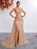 Sequined Strapless High-Waisted Mermaid Evening Gown