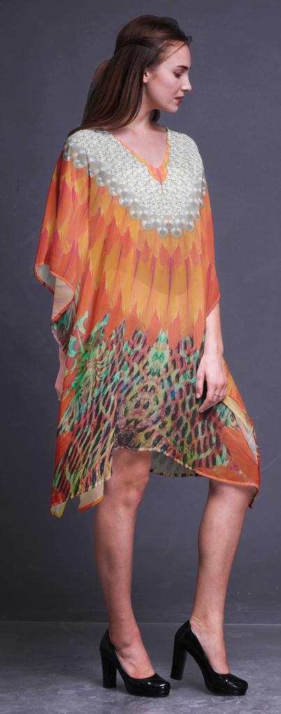 Phagun Short Caftan Midi Dress Beach Swimwear Cover Up Womens Kaftan-4X-5X