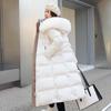 Winter Women's Long Cotton Jacket with Fur Collar and Belted Waist