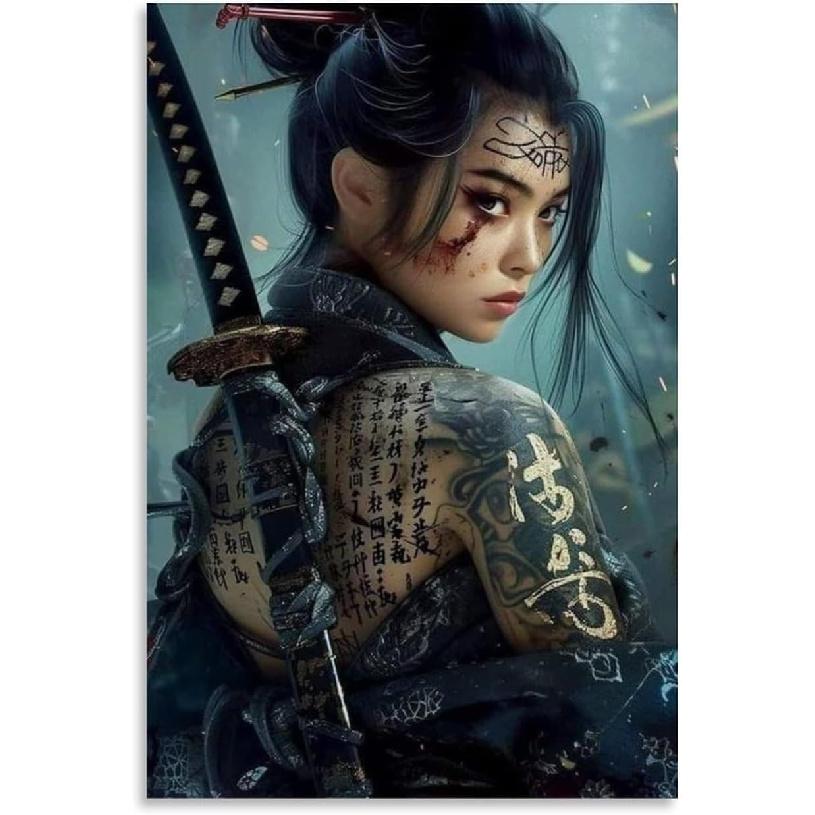 Japanese Geisha Woman Samurai Tattoo Sexy Poster Modern Asian Art Poster (4) Wall Art Deco Posters Canvas Printing For Room Aesthetic Decoration