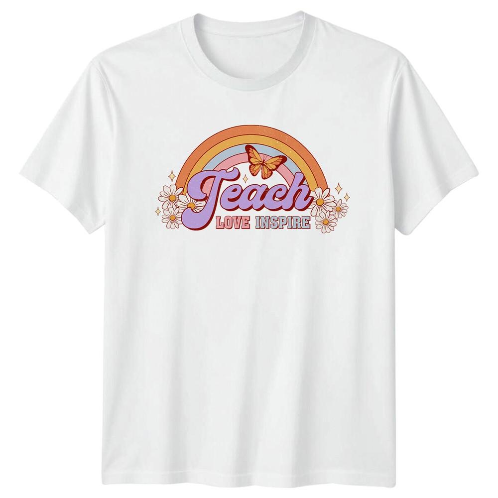 Teach Love Inspire Rainbow Butterfly Teacher TShirt Retro Style S