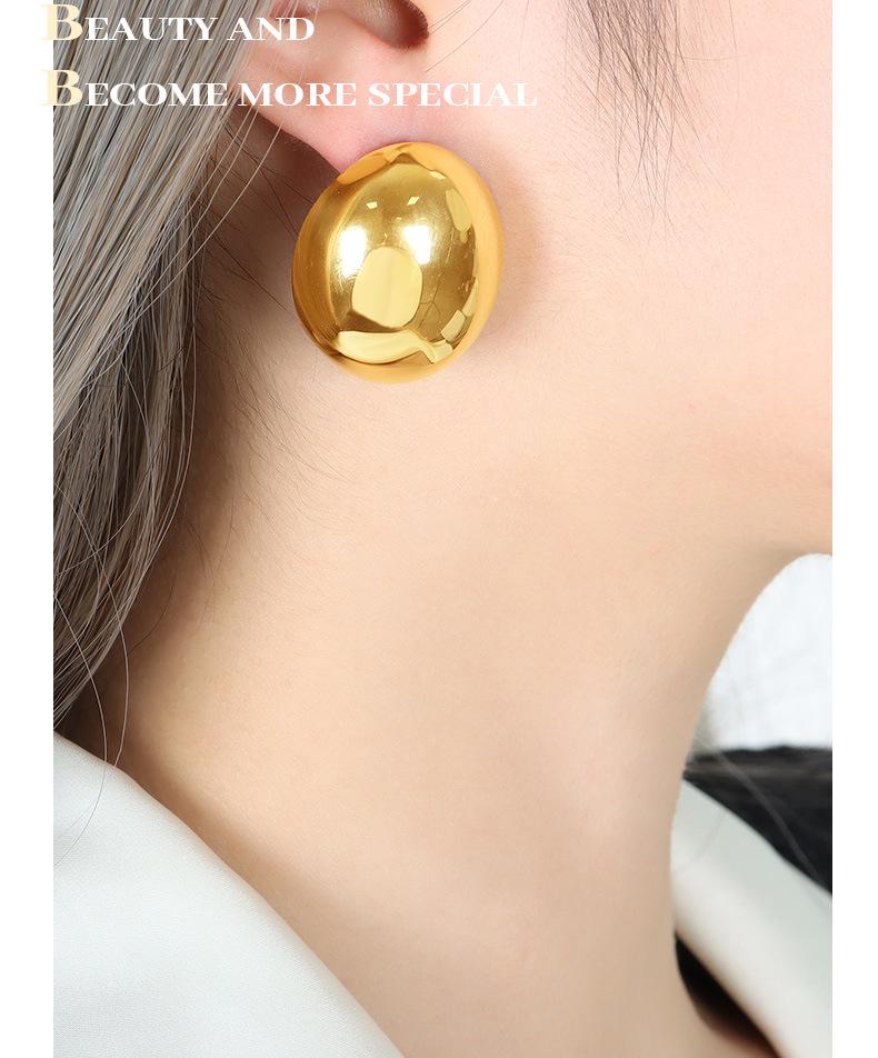 Niche Punk Geometric Gold-Plated Titanium Oval Stud Earrings - Trendy Hip Hop Style Accessories