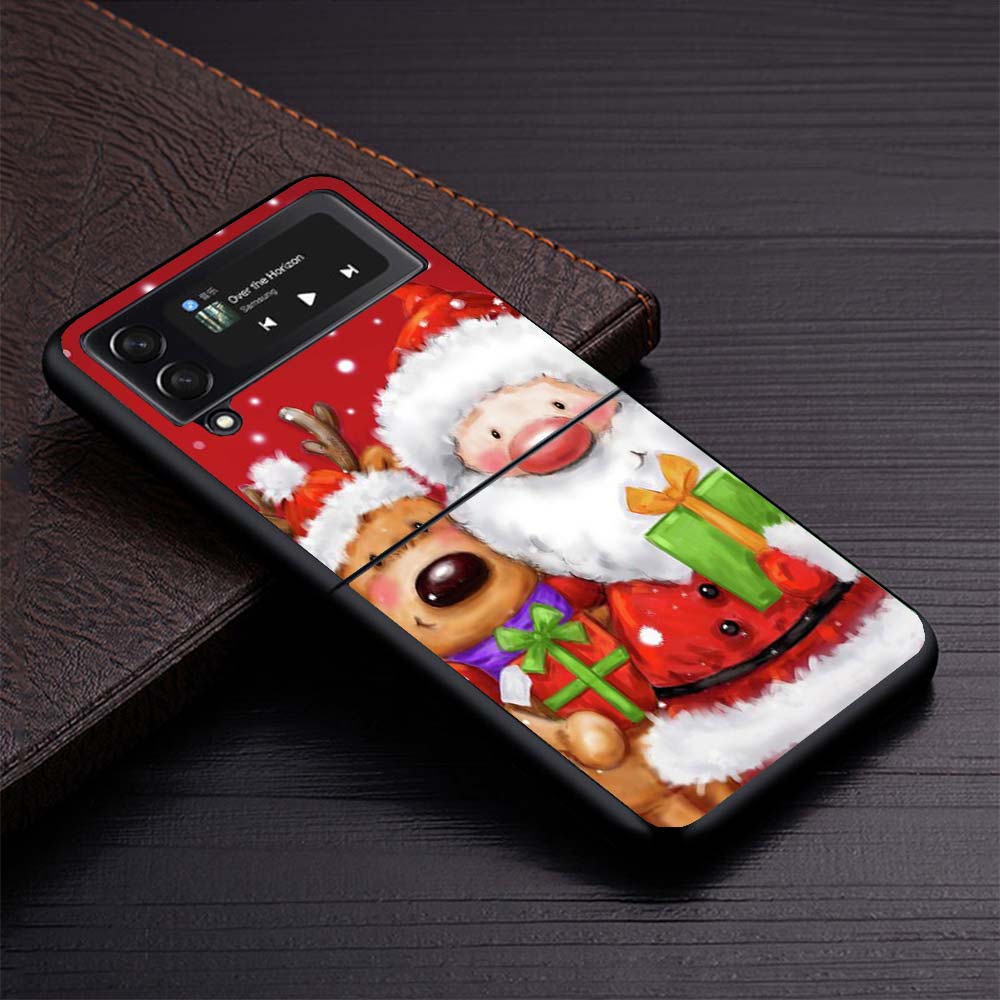 Happy Christmas Cute Bear Gift Phone Case For Samsung Galaxy Z Flip3 Flip4 Flip5 Flip6 Flip7 For Z Flip 7 6 5 4 3 5G Hard Foldin