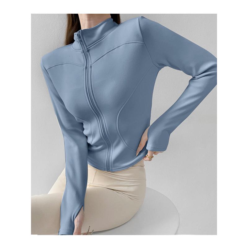 Women's Velvet Plus Long Sleeve Fitness Jacket - Slimming Stand Collar Yoga Top
