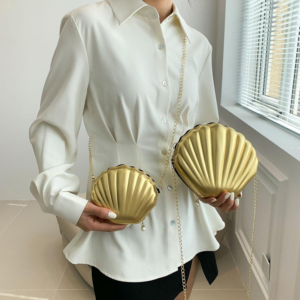 2025 New Spring Trend Chain Shoulder Messenger Bag Women's Foreign Style Striped Shell Bag Simple Casual Bag Women