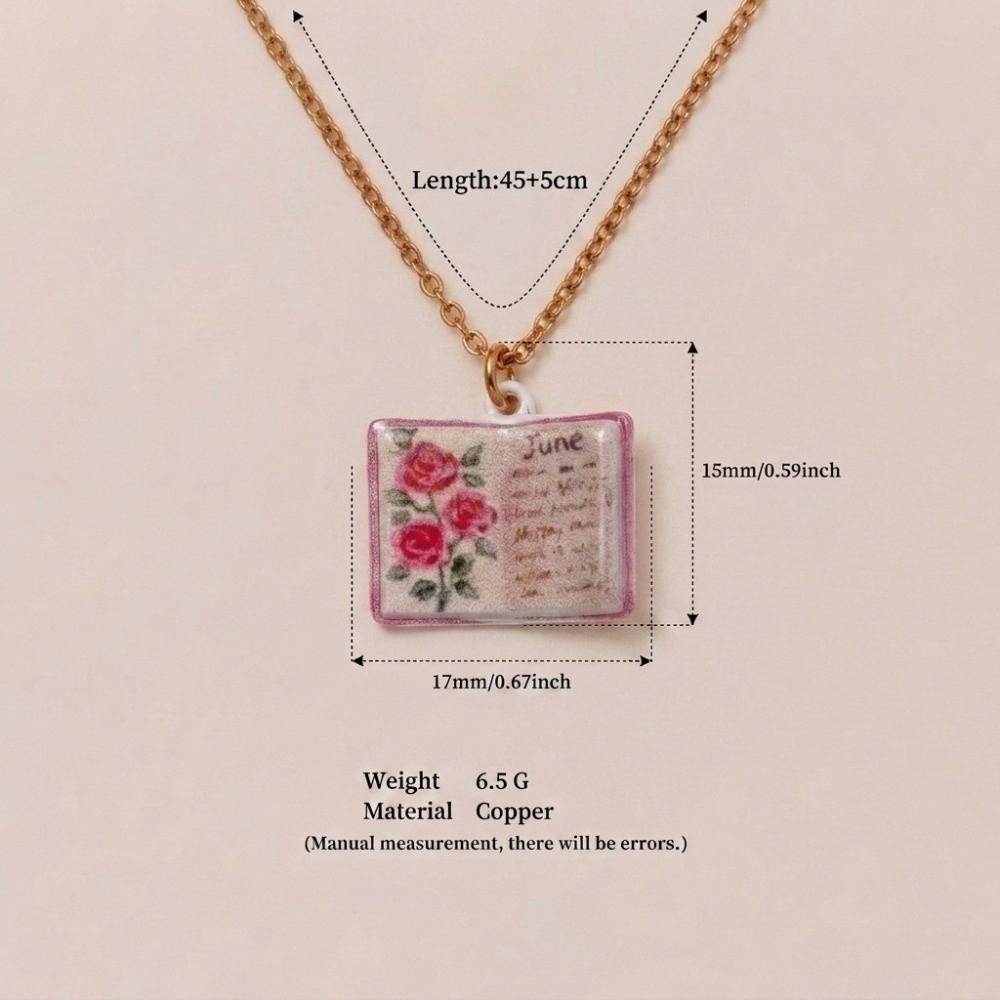 Flowers Birthday Necklace Month Design Sense Necklace Vintage Book Pendant Necklace Jewelry