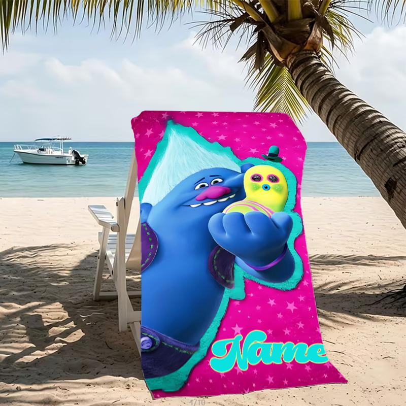 Customizable personalized beach towels Trolls themed designs.Suitable for the beach, yoga, sports;ideal as beach accessories