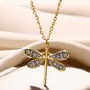 Gold Color Stainless Steel Necklaces For Women Dragonfly Pendants Choker Fashion Vintage Insect Jewelry Accessories Gift Collier