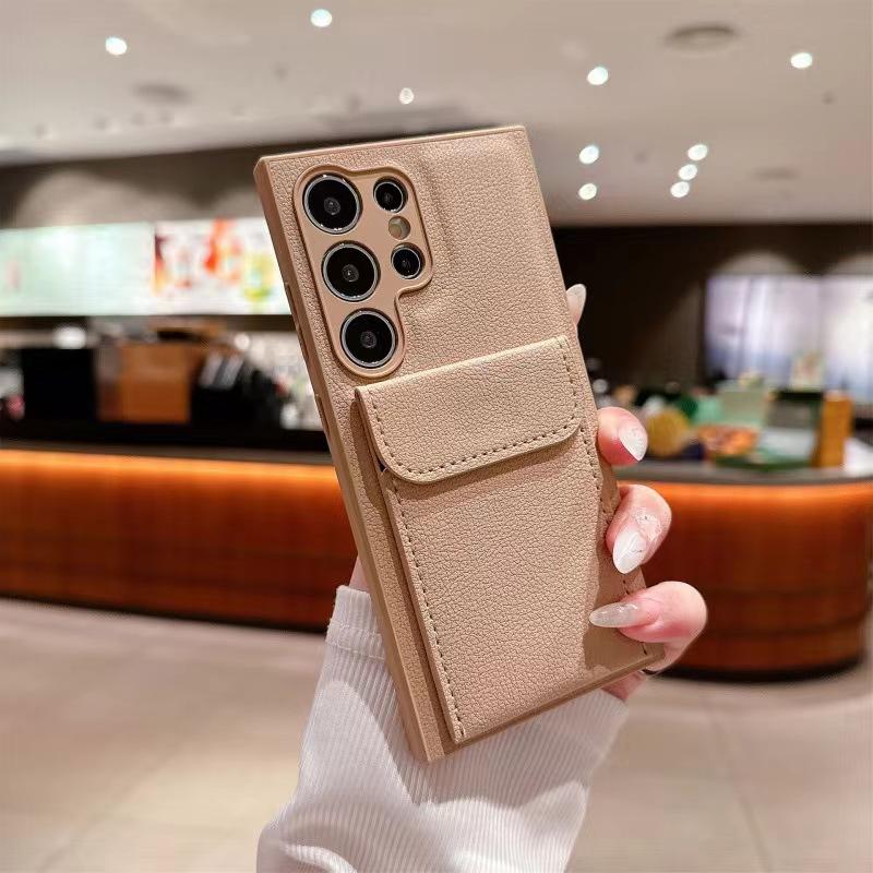 Applicable To Samsung S26Ultra Mobile Phone Case, Lychee Pattern Card Insert Bag Bracket S25 Business Anti-drop Protective Case