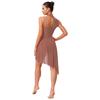 Womens Lyrical Dance Leotard Floral Lace Rhinestones Irregular Hem Openable Crotch One Piece Asymmetrical Dress