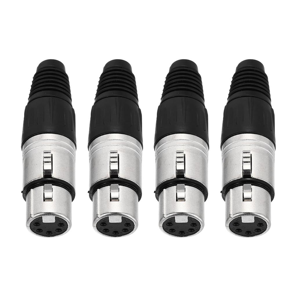 uxcell 4-Pack 5-Pin XLR Female Connectors for Microphones, Audio Cables, Plugs, Sockets, Accessories for Mixers, Power Amplifiers, Silver, 2.72 Inch