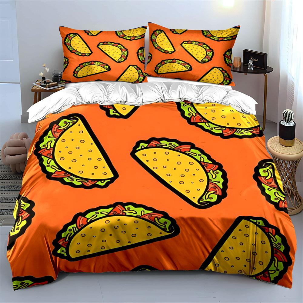 "Taco Pattern Home Decor Set" Bedding Set with 1 Duvet Cover 2 Pillowcases Single Double King Queen, Gift