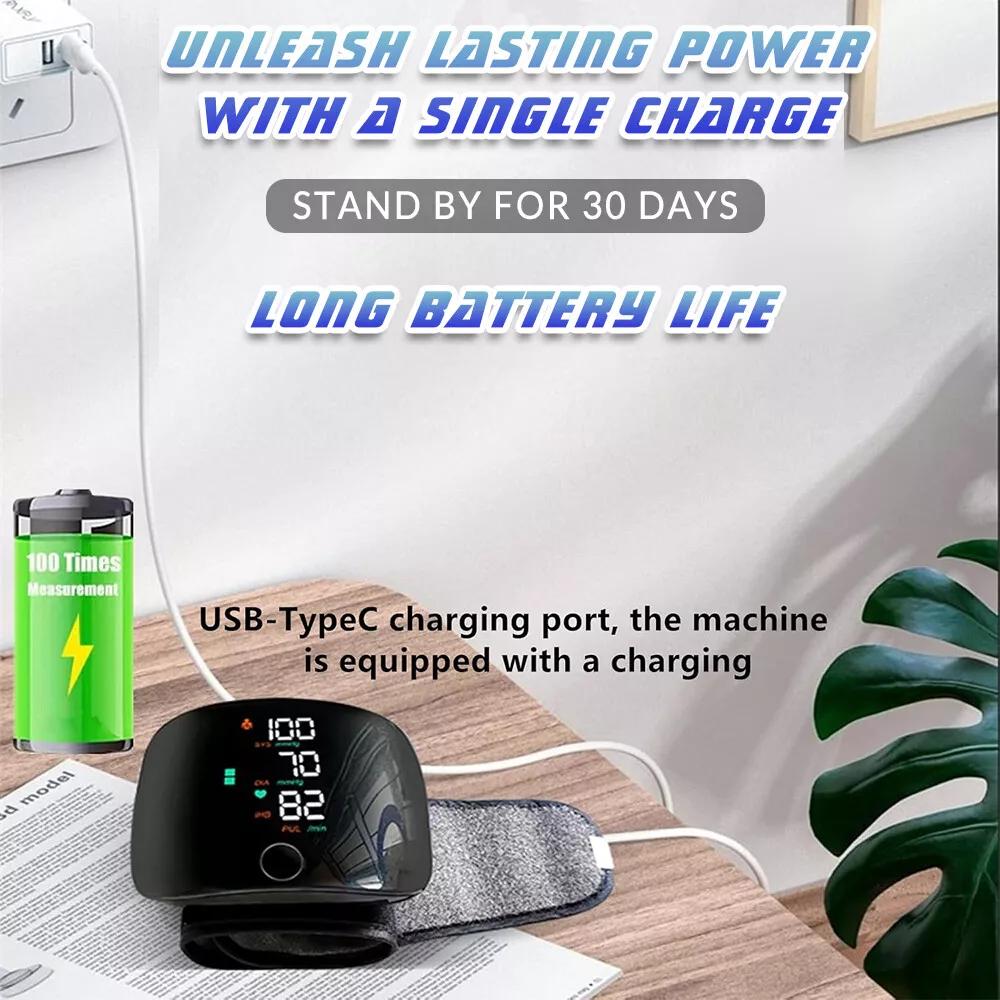 Intelligentes Handgelenk-Blutdruckmessgerät mit Sprachausgabe & Dual-Benutzer-Modus - 198 Speicherplätze, Wiederaufladbar, Dreifarbige LED