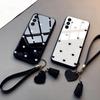 Love Heart Hard Glass Phone Case for Samsung A54 A34 A24 A14 A04 A13 A23 A33 A53 A73 A32 Soft Frame Protection Cover with Tassel Lanyard