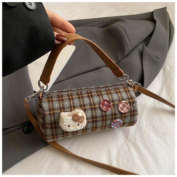 Fashion New Portable Pillow Bag Women's High-value Plaid Shoulder Bag Retro Niche Design Messenger Bag Bag