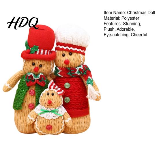 Decorative Dolls for Christmas Trees Plush Gingerbread Man Figures with Hat Scarf Cute Stuffed Family Handcrafted Fabric of 3 Ornament Home