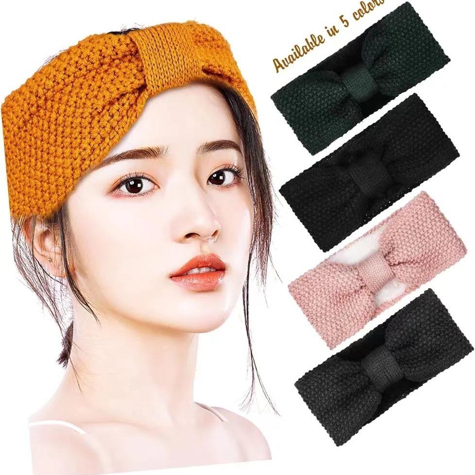 Europäisches und amerikanisches Stirnband aus Samtstrick, Stirnband mit Schleife aus Maiskörnern, Sport-Stirnband, Ohrenschutz, Kopfbedeckung, Haar-Accessoires aus Thermowolle
