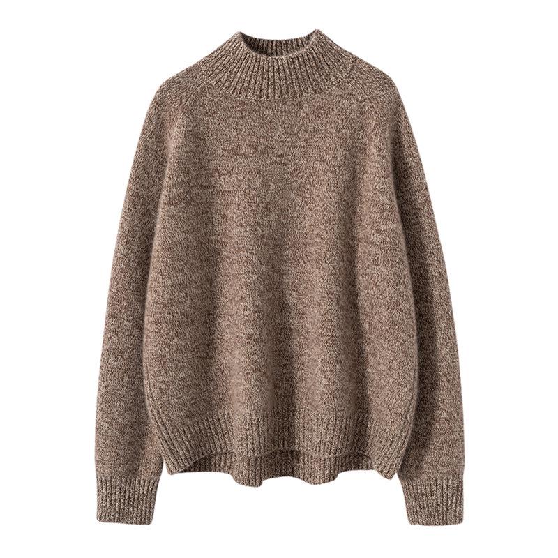 

Женский толстый кашемировый свитер: Осень/Зима, Теплый, Однотонный, Свободный крой, Полувысокий воротник Extra Large