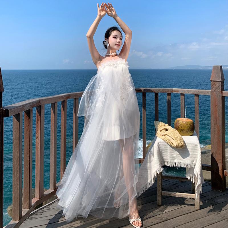 Mori Morning Robe Female Bride Super Fairy Korean Tube Top Light Wedding Dress Going Out Dress Travel Photo White Beautiful Engagement Dress