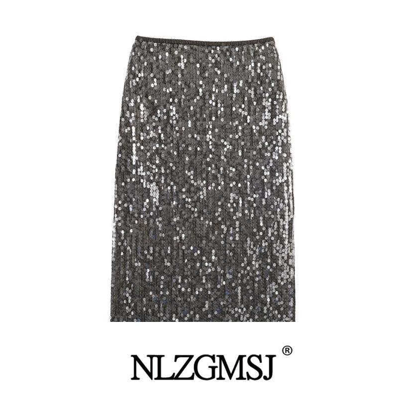 2025 Winter European & American Sequin Lace Skirt Fashion Large