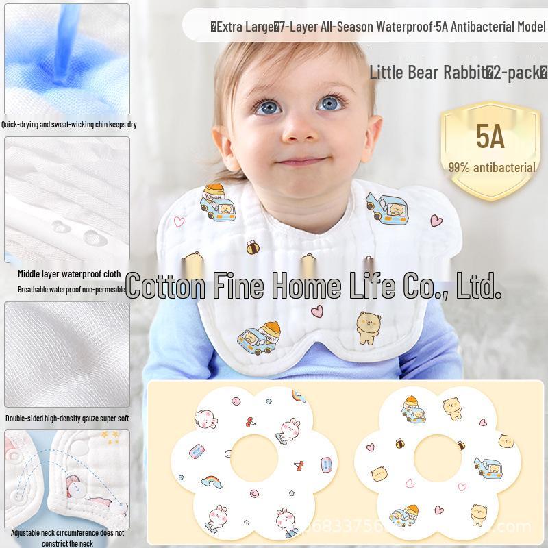 Large Pure Cotton Waterproof Baby Bibs - Quick-Dry Gauze for Newborns & Infants