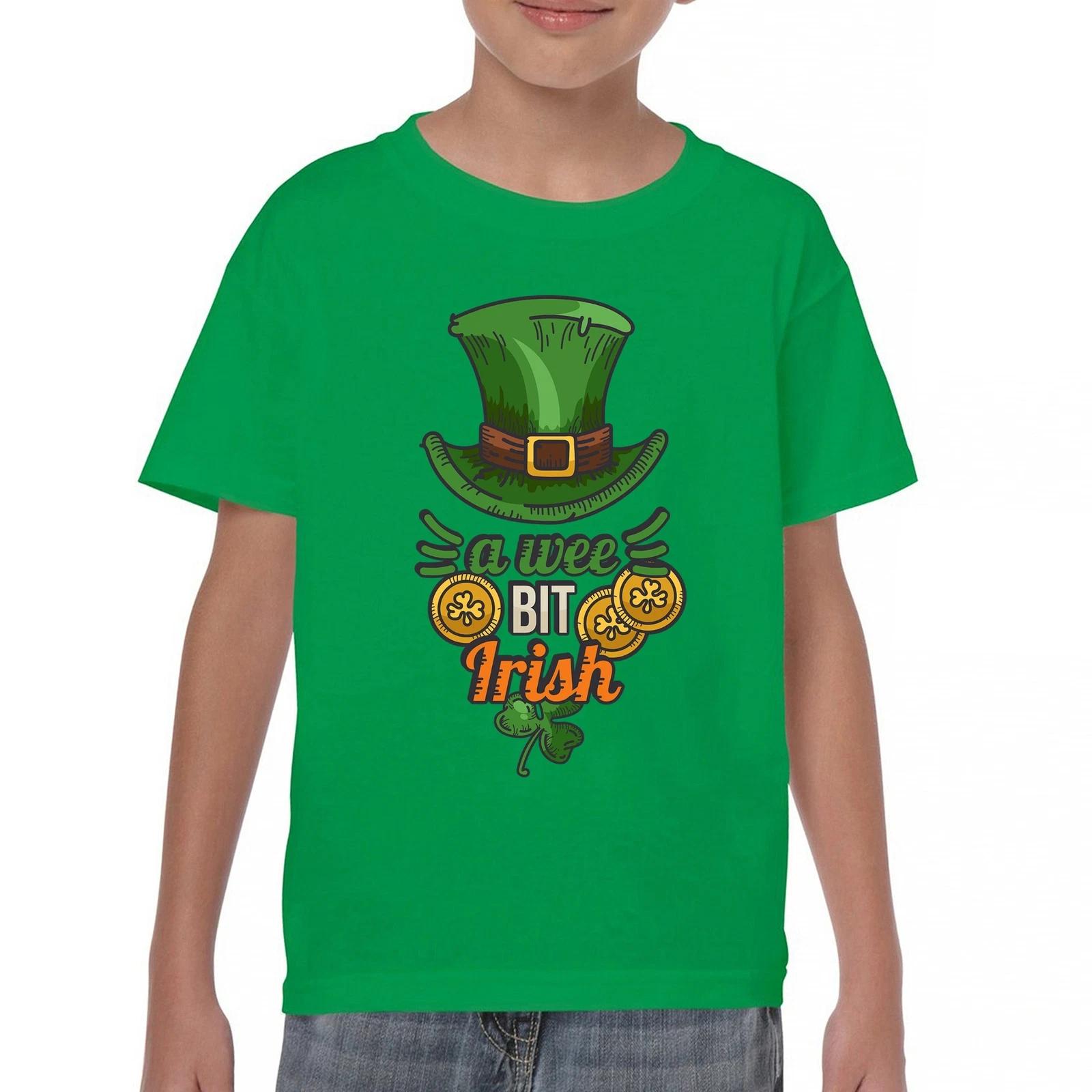 A Wee Bit Irish Youth kids boys T-Shirt St. Patrick s Day Shamrock Leprechaun Hat Kids 100
