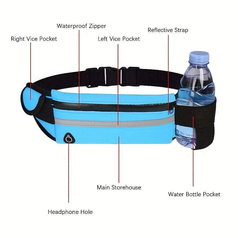 Reflective Multi-Functional Running Waist Bag with Phone Pocket and Bottle Holder, Zipper Closure, Durable Polyester - Ideal for Hiking