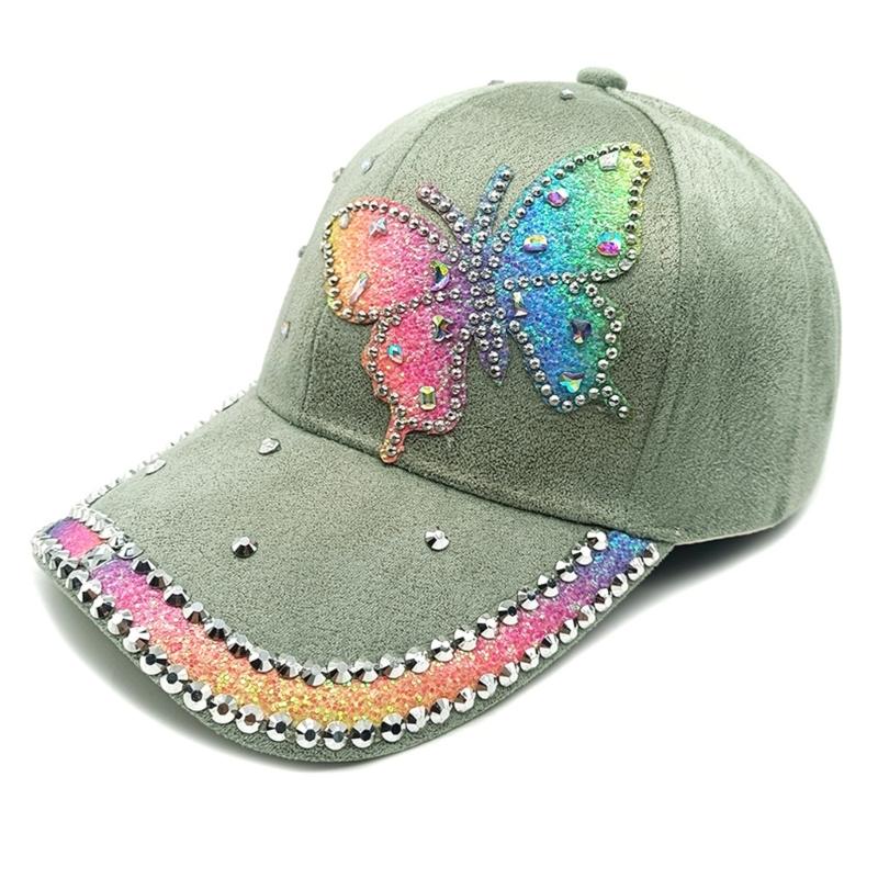 Modern Rivet Studded Baseball Cap With Rhinestones Butterfly Detail Adjustable Long Brims Sun Hat For Women Daily Outfit