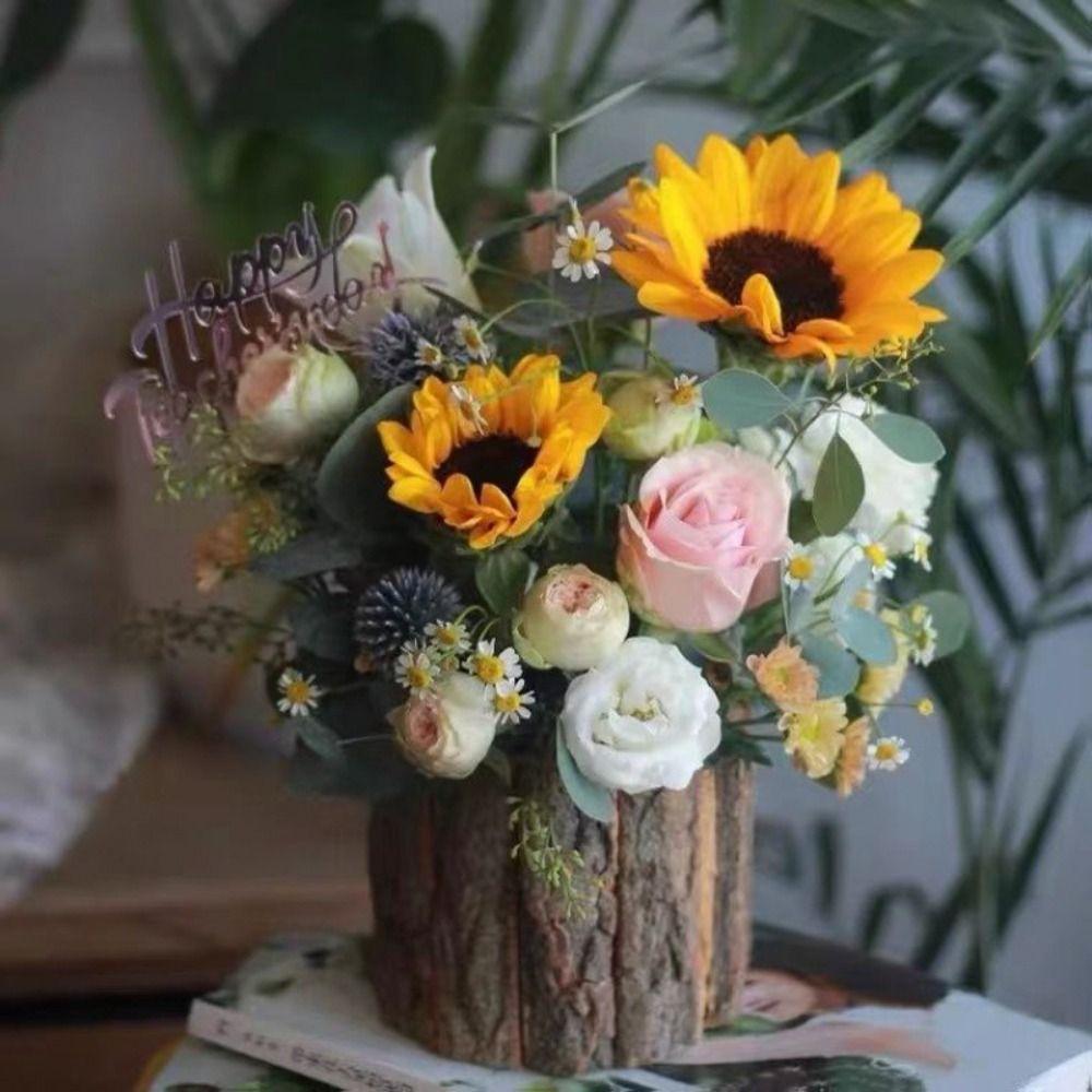 Stationery Storage Desktop Organizer Multifunctional Stationery Box Wooden Bark Pen Holder  Student