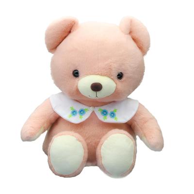 Take Off Baby Bear Drop Retro pastellfarbener Bär mit süßer Blumenstickerei am Kragen Plüschtier L Rosa [Spieluhr enthalten]