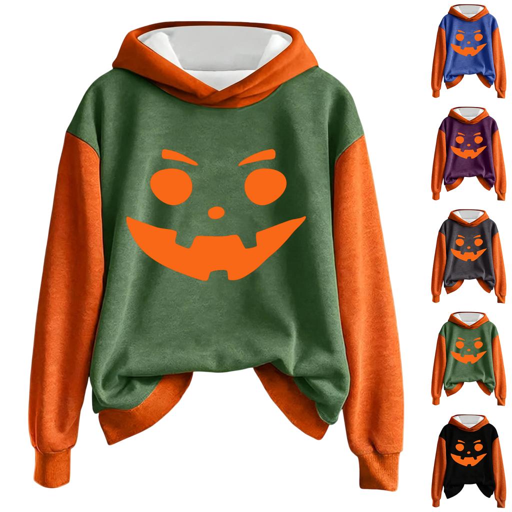 Women's Halloween Print Hoodie Sweatshirt Long Sleeve Pullover with Drawstring