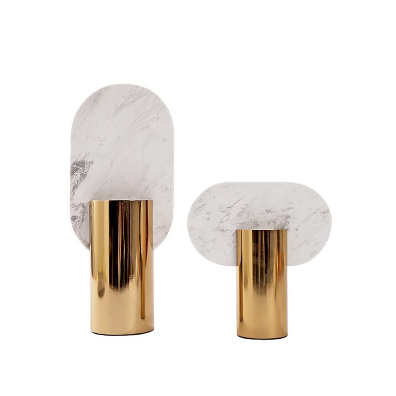 Metal Marble Handicrafts Flower Vase Flower Arrangement Accessories Geometric Elliptical Marble Sculpture Home Decoration