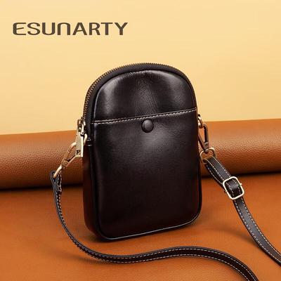 ESUNARTY Genuine Leather Vertical Mini Crossbody Phone Bag