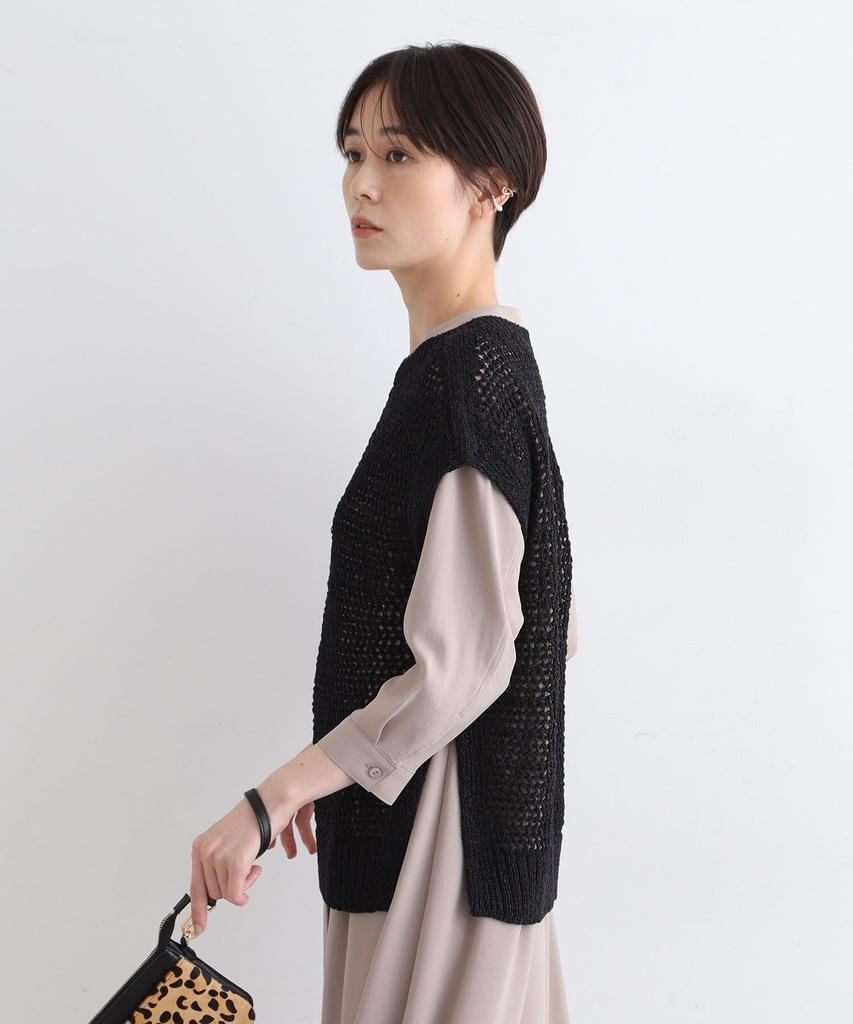 INDIVI Openwork Knit Vest 12719437 Black 05 Knit/Sweater [Washable/Paper Yarn] Women's (019) (XXS)