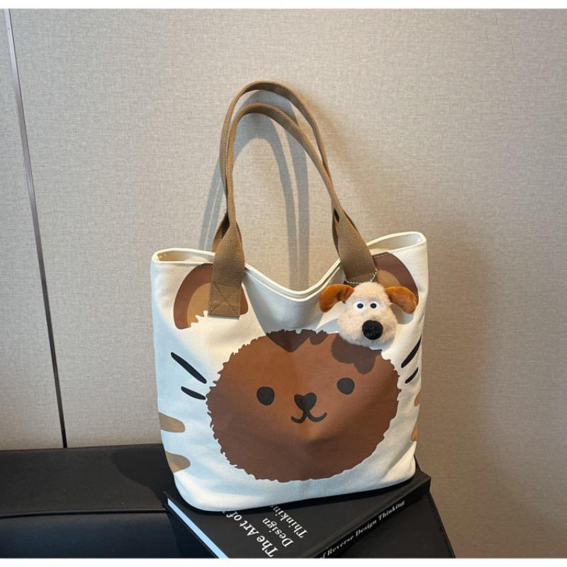Canvas Bag Women's Large-capacity New Spring and Summer Versatile Shoulder Bag Casual Cartoon Student Tote Bag
