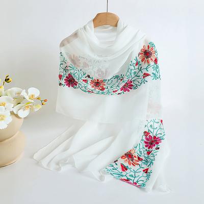  New Style Floral Embroidery Silk Scarf for Women Muslim Hijab Summer Sunscreen Shawl