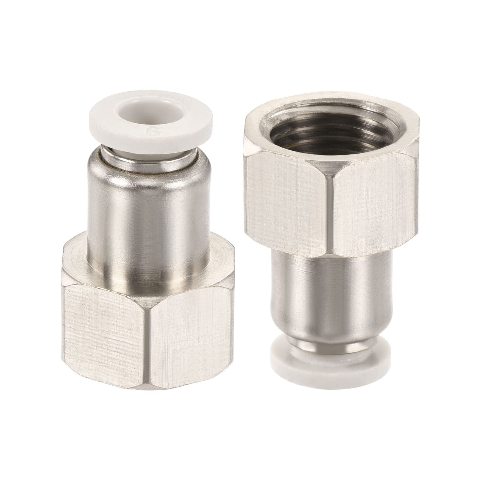

M METERXITY 2pcs 1/4PT Female Thread Pipe Fitting Nickel Plated Copper Straight Union Push 6 mm срібний
