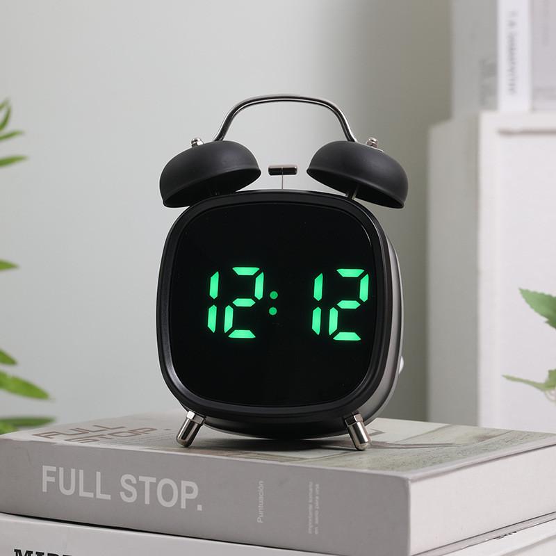 Electronic Metal Alarm Clock Featuring Led Screen And Powerful Chime For Home Sleep Aid