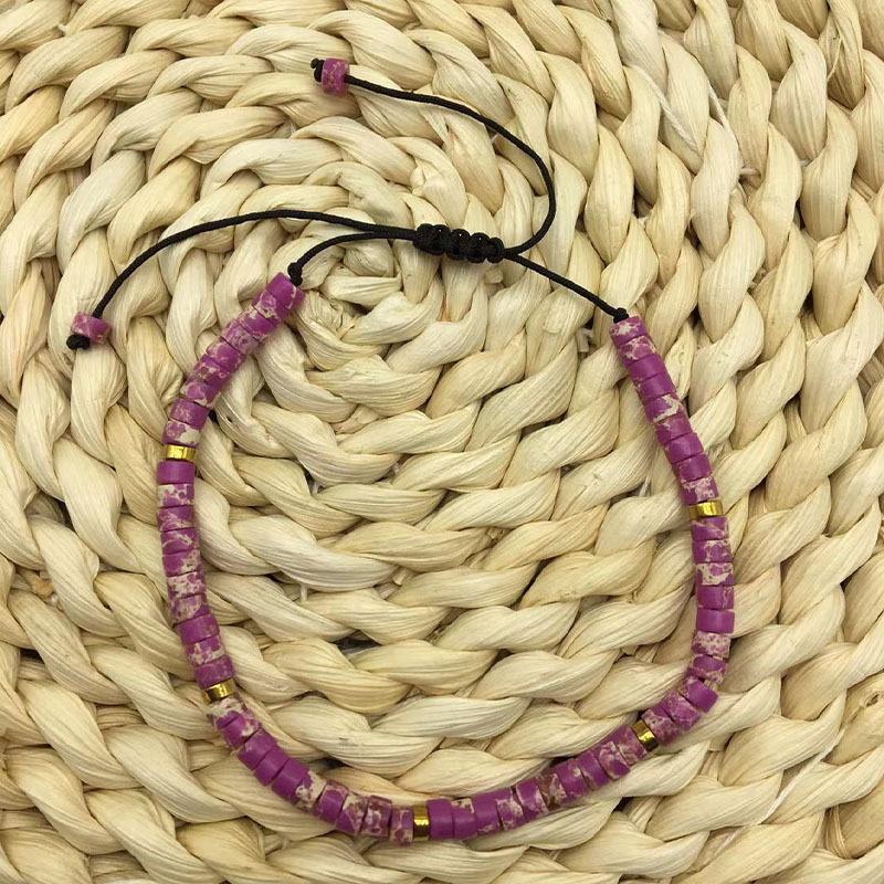 Adjustable Natural Stone Partition Beads Woven Bracelet - Fashionable Women's Bracelet Made of Woven Rope