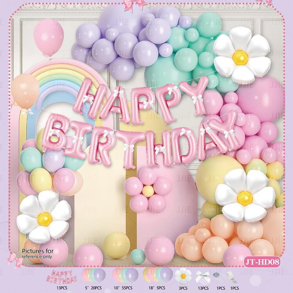Happy Birthday Bow Balloon Garland Arch Kit Latex Multicolor Balloons Background Wall Photo Props DIY Accessories Balloon Arch