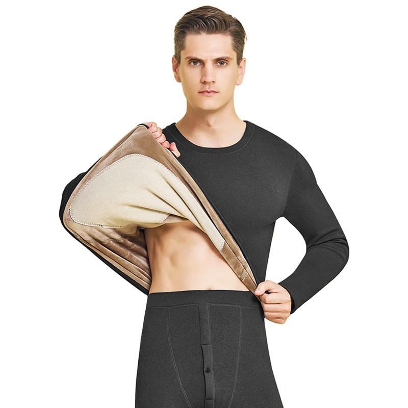 YaLu Men's Fleece-Lined Thick Thermal Underwear Set with Wool Patches