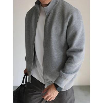 Men's Trendy Japanese-Style Stand-Up Collar Zip-Up Sweatshirt: Wrinkle-Resistant, Long-Sleeved, Casual Business Sports Jacket for Spring