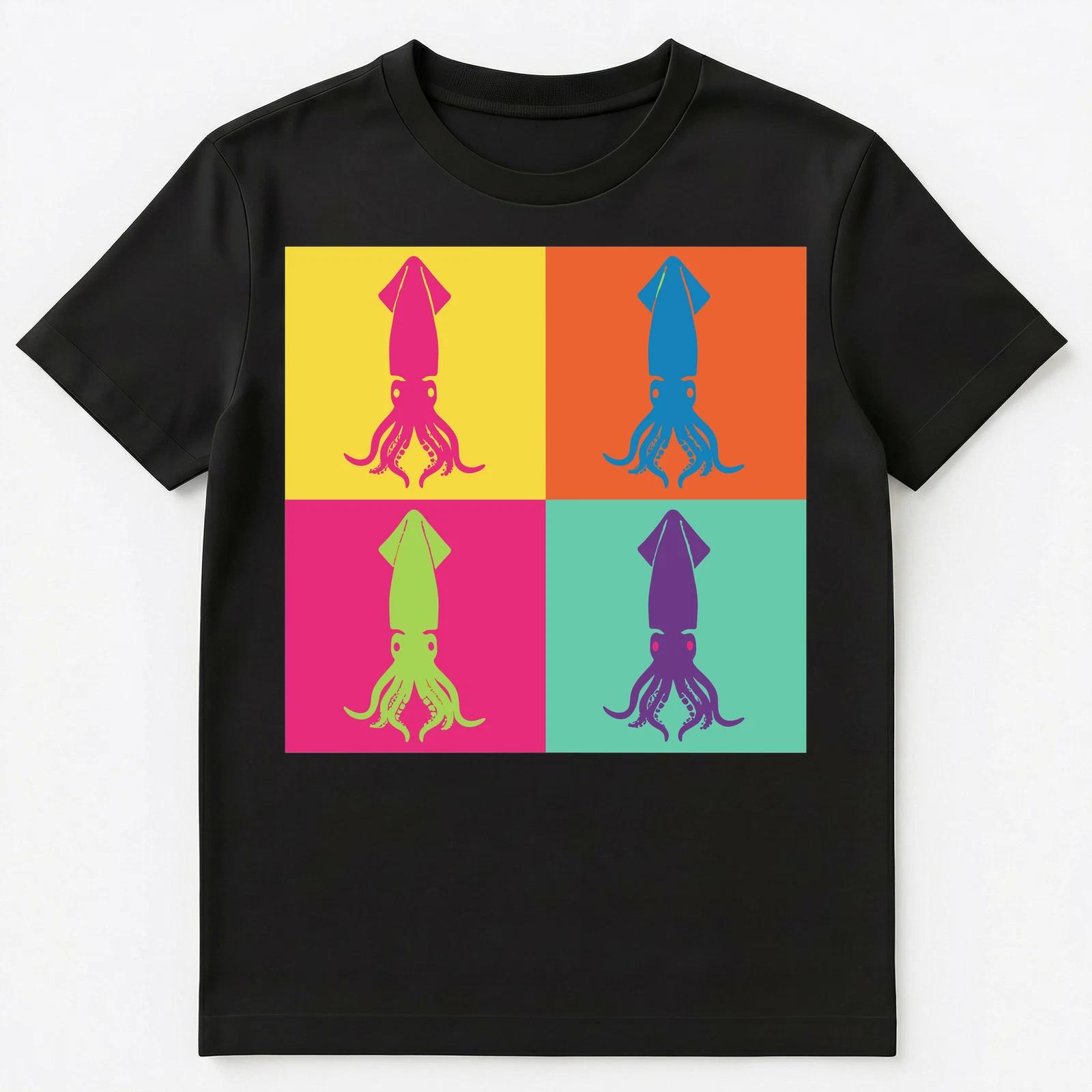 Cephalopod Pop Art Enthusiast Vibrant Squid Marine Life Unisex T-Shirt L