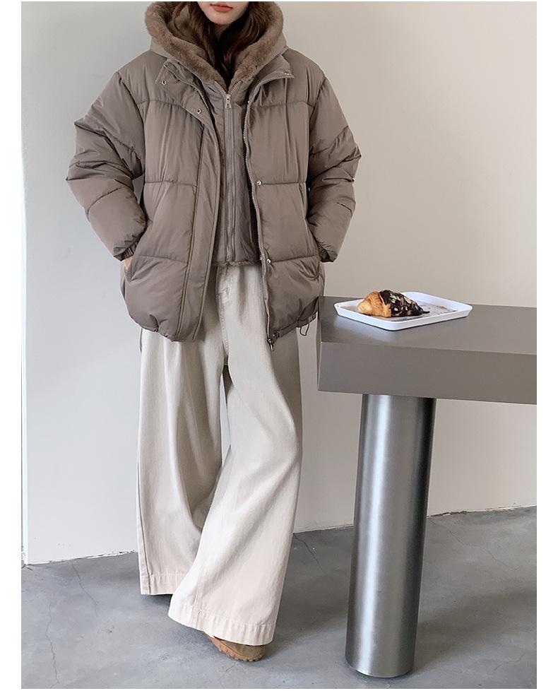 Fake Two-piece Stitching Puffer Jacket Women's Loose Thickened Warm Cotton-padded Coat With Fur Lining