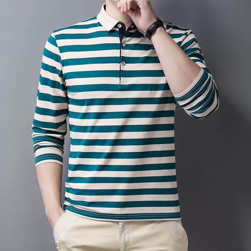 

Новая мужская рубашка поло весна-осень с длинным рукавом и базовой рубашкой, повседневная рубашка в полоску с лацканами XL